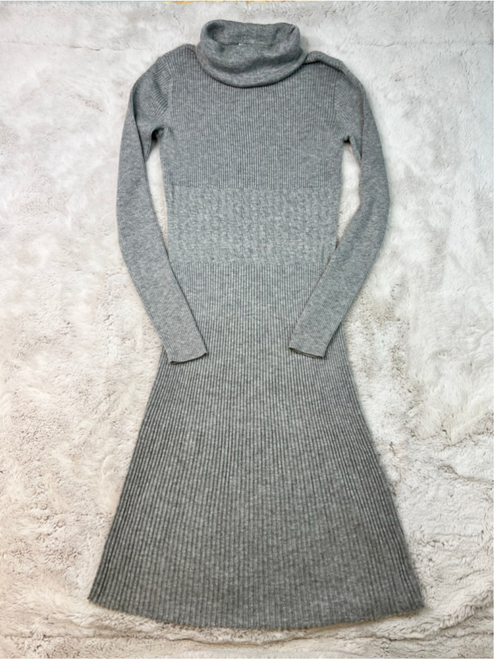 SUNDANCE Sweater Dress Size S Knit Wool Blend Ribbed Cowl Neck Long Sleeve Gray